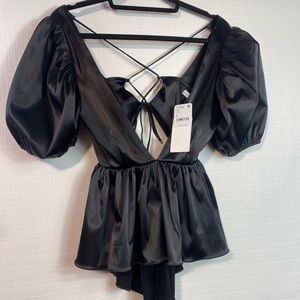 Allina Liu Deep V Black Blouse